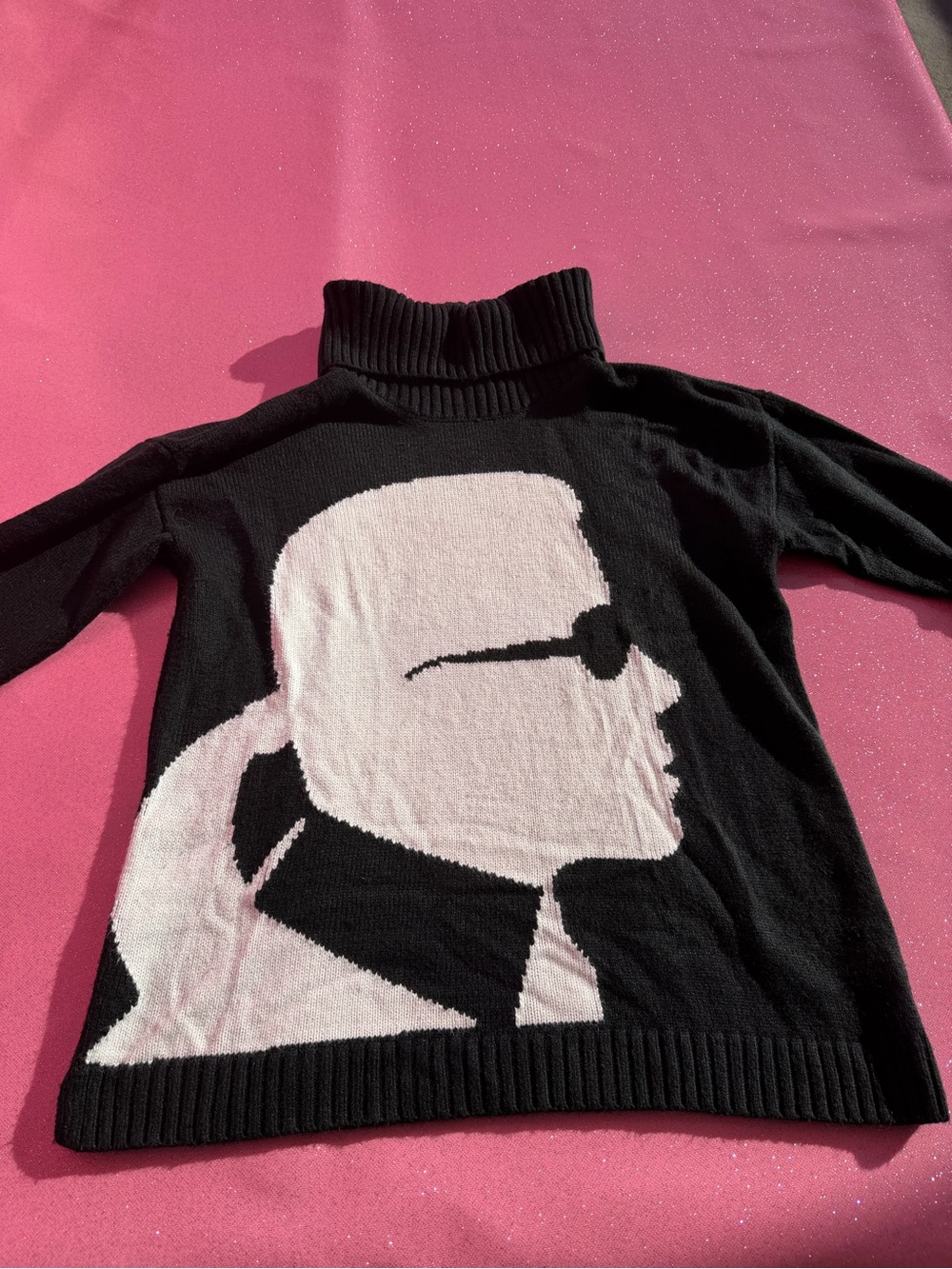 Karl Lagerfeld Black Turtleneck Sweater with White Profile Graphic